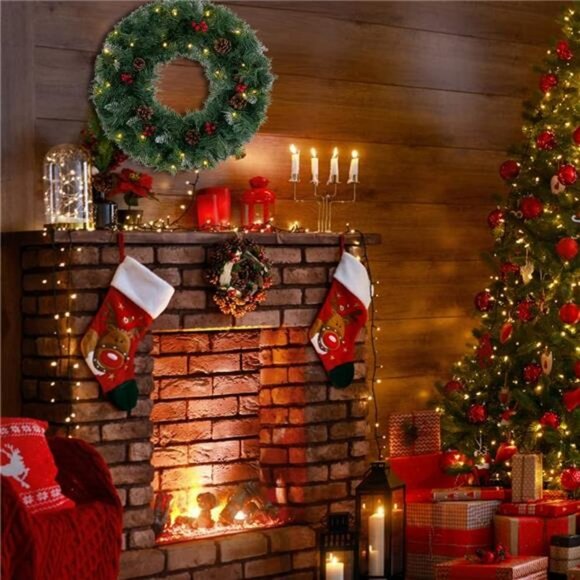 Christmas Wreath for Front Door, 24 Inch Large Flocked Pine Wreaths - Picture 6 of 7